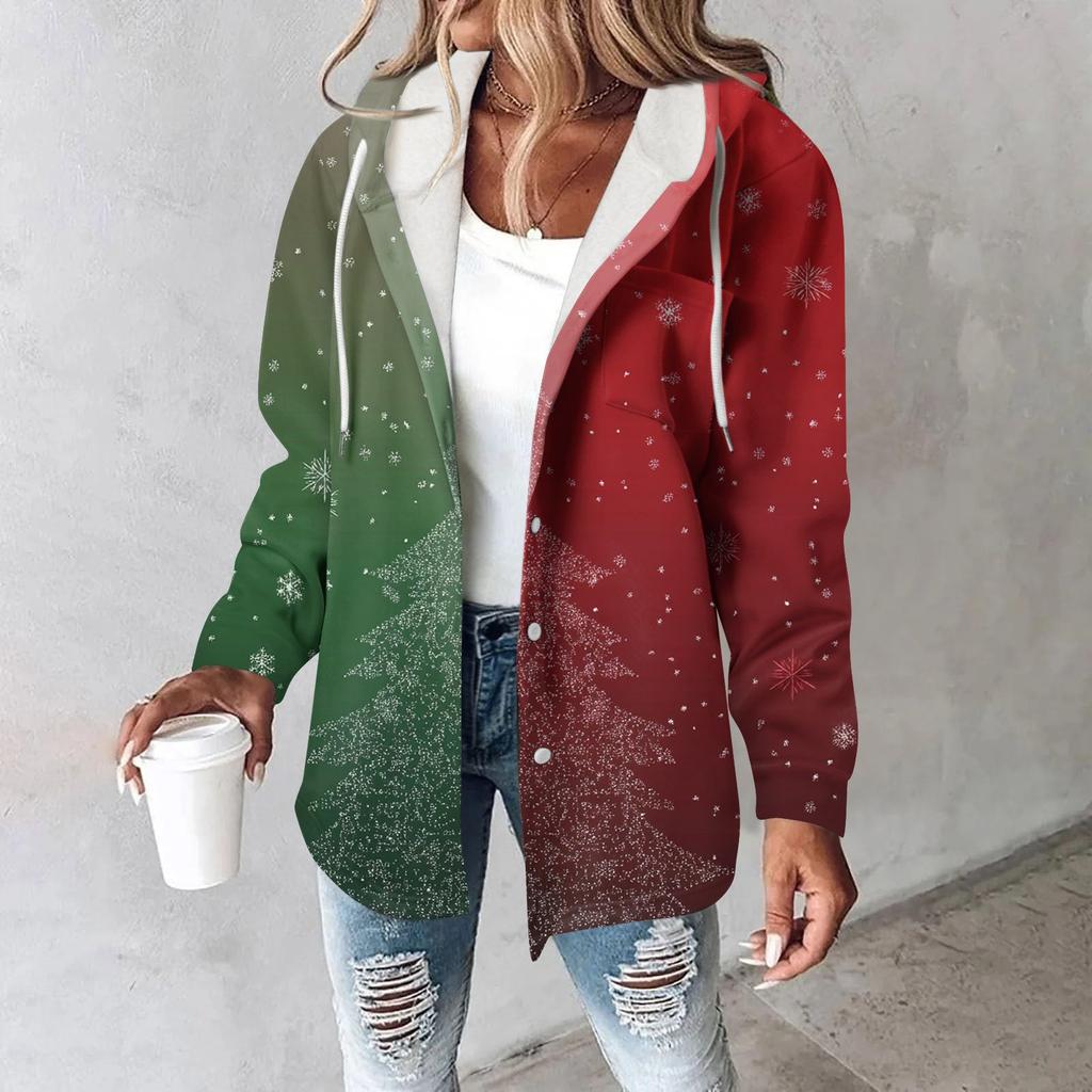 Hettegensere For Kvinner Vinter Varm Genser Knapp Snøring Hette Trykk Jakke Kåpe