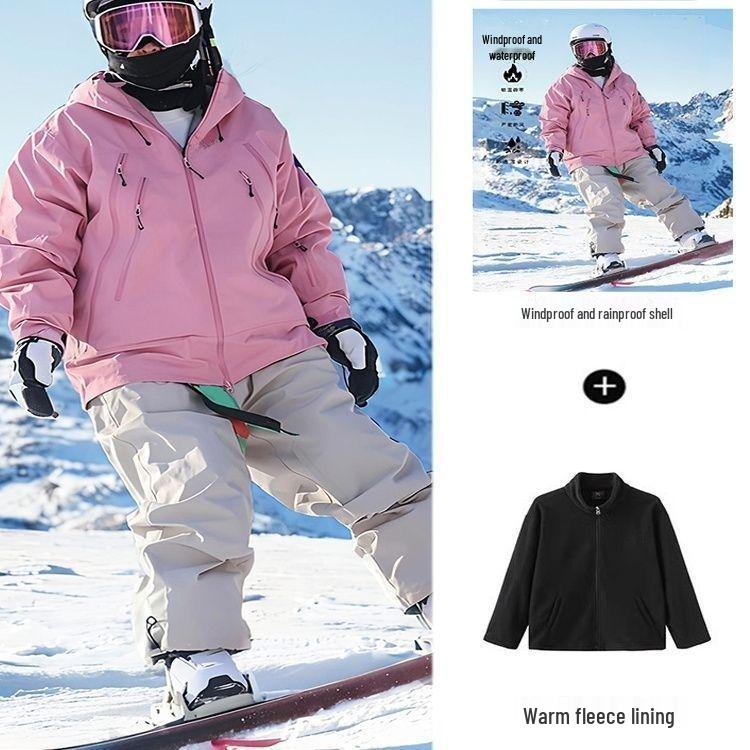 Peach Pink Three-in-One Windproof Waterproof Dopamine Ski Mountaineering Jacket for Women