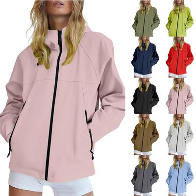 Damen Einfarbig Langärmlig Kapuzen-Outdoor-Anzug Winddicht Und Wasserdicht Dünne Jacke