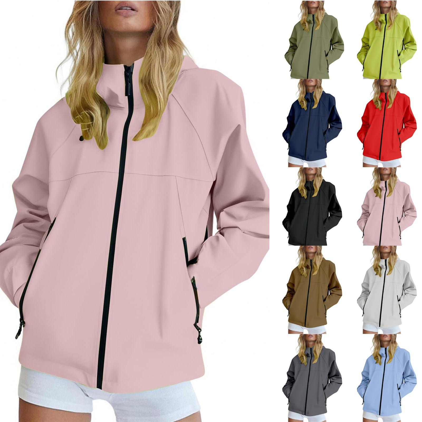 

Women s Solid Color Long Sleeved Hooded Outdoor Suit Windproof And Waterproof Thin Jacket L