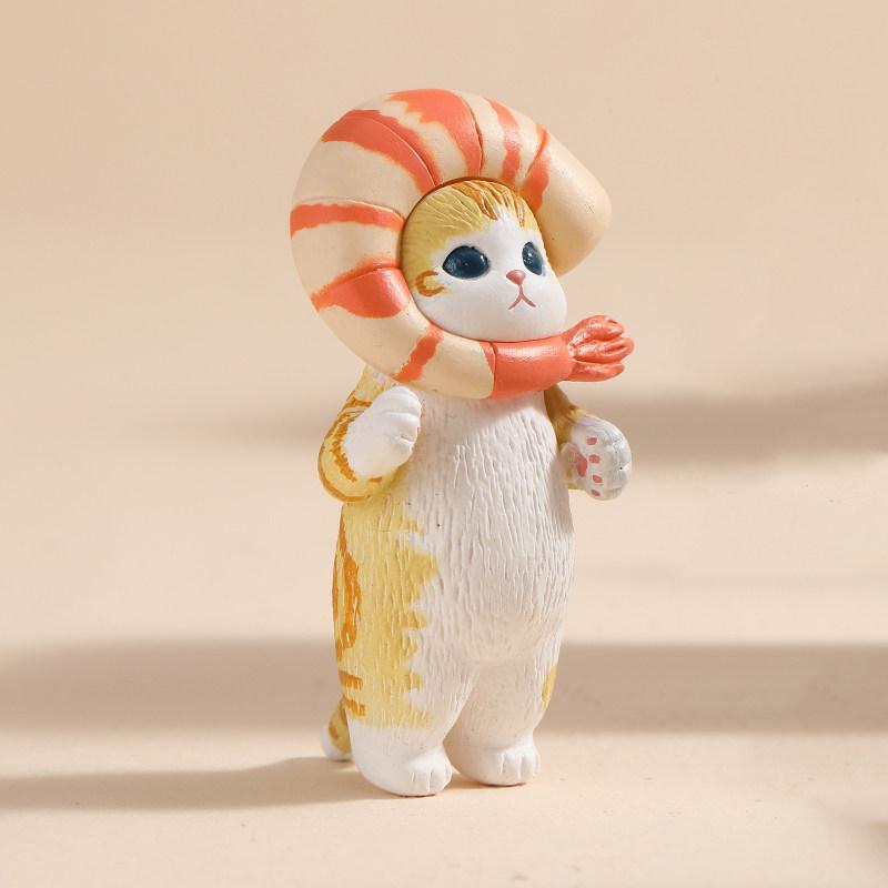 Cartoon Mofusand Series Fried Shrimp Dress Up Modeling Series Blind Box Cute Heal Cat Car Ornament Mystery Box Surprise Fun Gift