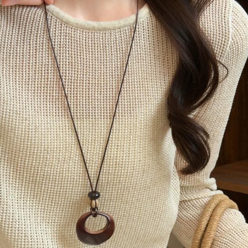Retro Chinesischer Stil Kreis Anhänger Halskette für Damen - Leichter Luxus Pullover Kette, Herbst/Winter Accessoire