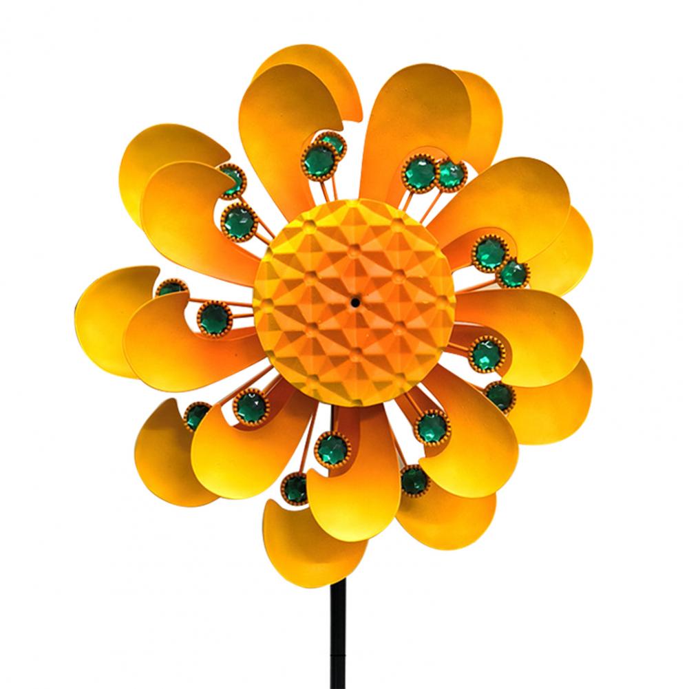 Outdoor Garden Windmill Butterfly Flower Windmill Sunflower Wind Spinner Garden Decor 360 Degree Rotating Metal Flower for Patio