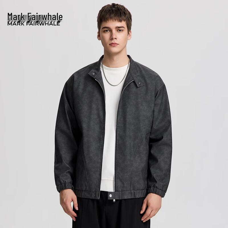 Mark Fairwhale Men s Stand Collar Faux Leather Jacket L