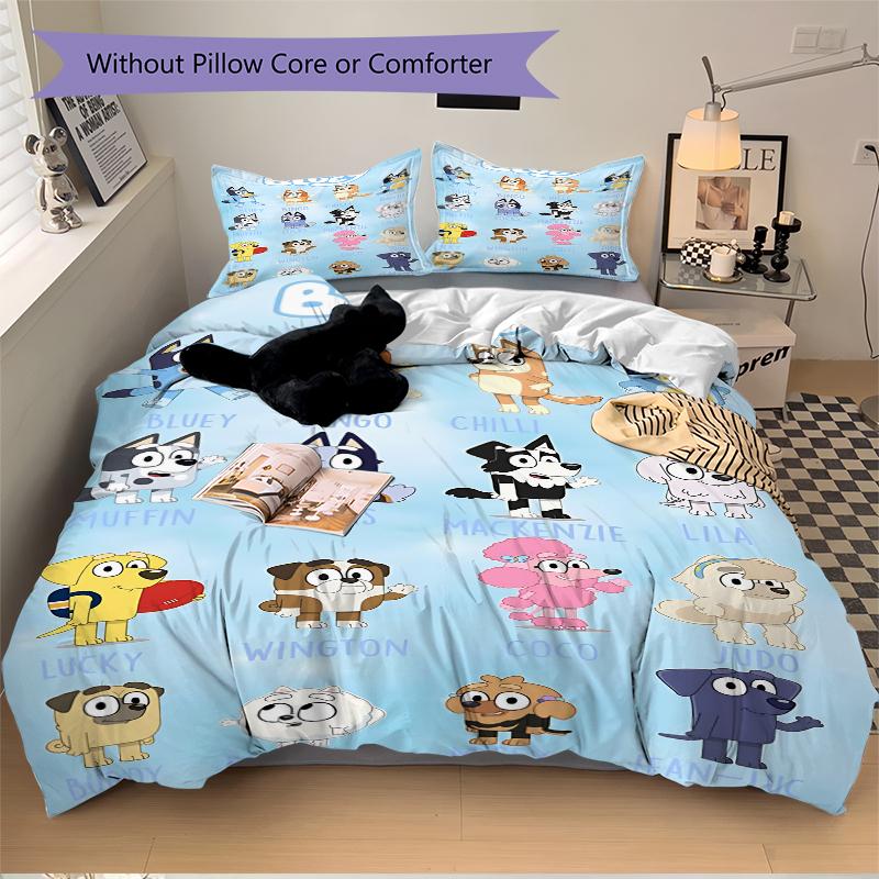 3Pcs Bluey Friends Collage Bedding Set Quilt Cover Pillowcase Home Christmas Xmas Halloween Gift 1 Duvet Cover 2 Pillowcase S92169