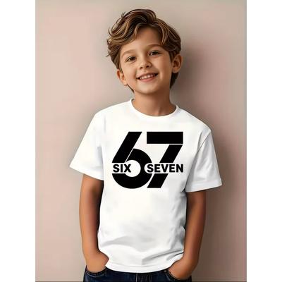 T-shirts pour enfants imprimé dessin animé été 67 Mode Manches courtes Décontracté Col rond Hauts pour garçons et filles T-shirts Top