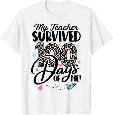 My Teacher Survived 100 Days Of Me Funny Leopard Unisex T-Shirt