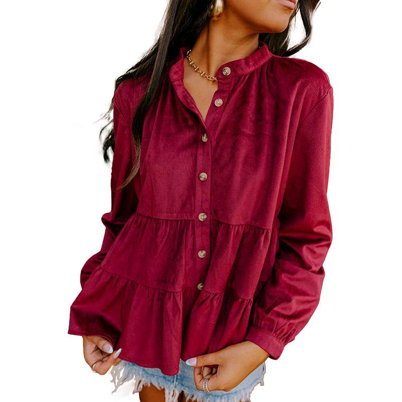 

Модный темпераментный повседневный однотонный бархатный топ для женщин 2025 Осень и зима Новое поступление Воланы Многослойные топы с длинными рукавами для женщин Red Size XL fit (70.00 kg-75.00 kg