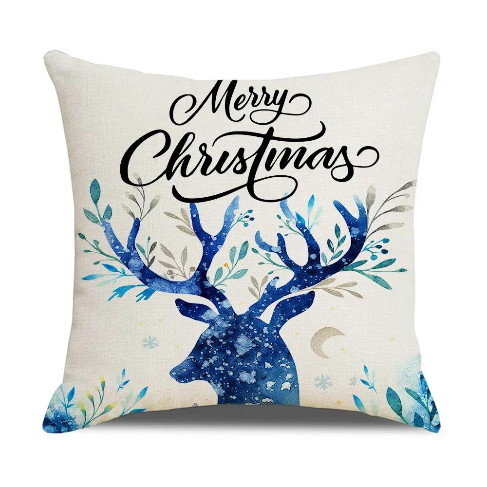 Xmas Cushion Cover Pillowcase Holiday Decor Christmas Pillow Covers Antler Bear Snowflake Christmas Tree Pillow Case
