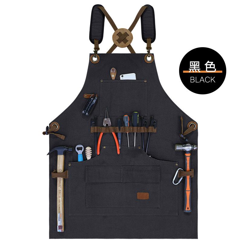 Multi-Pocket Kitchen Work Apron Fixed Canvas Thickened Wear-Resistant Apron Blouse Work Clothes