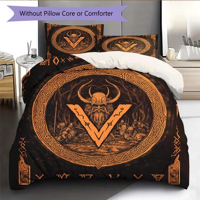 Viking Runes Pattern Bedding Quilt Set Home Decoration Gift (1 * Duvet Cover + 2 * Pillowcase, Without Core)