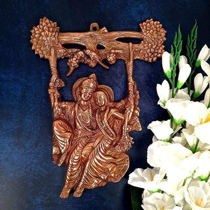 

Radha Krishna Sitting on Jhula Wall Hanging - for Gift, Home, Living Room, Office, Puja Room Decor - 14 Inch