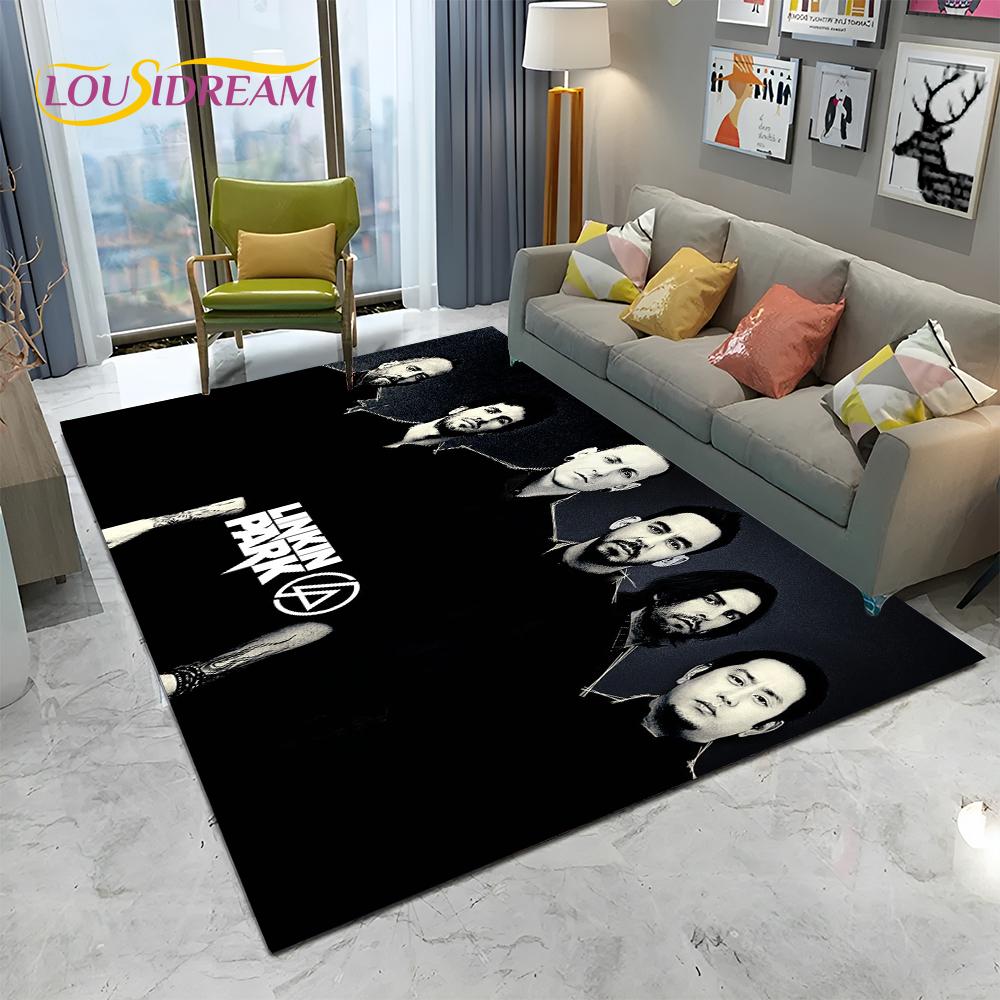 Tappeto Tappetino Decorativo 3D Retro Rock Band L-Linkin Park Logo per Casa Soggiorno Camera da Letto Divano Zerbino, Tappeto per Area Bambini Tappetino Antiscivolo
