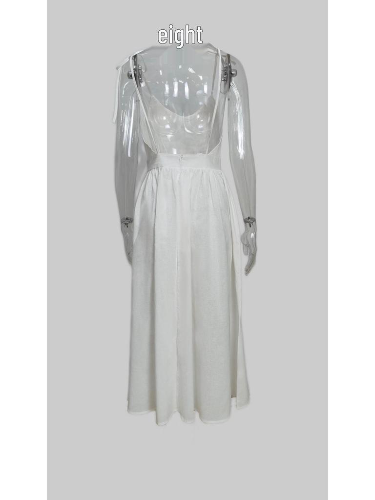 2025 Damen Elegantes Rückenfreies V-Ausschnitt Hochtailliertes Kleid im Mori-Stil