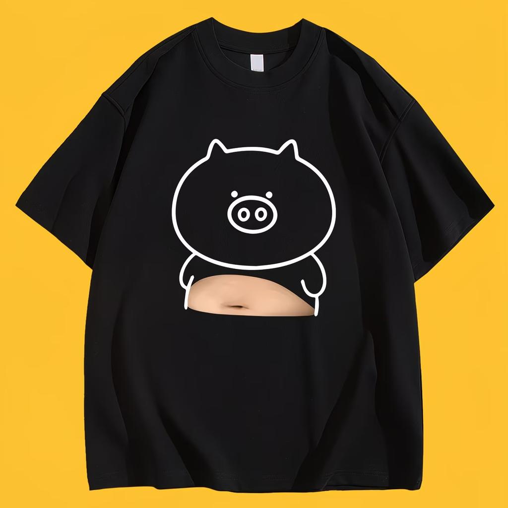 Funny Pig Belly TShirt WOMEN Unisex Creative Piglet Graphic Tee Summer Short Sleeve Shirt Humor Prank Gift Streetwear Tops