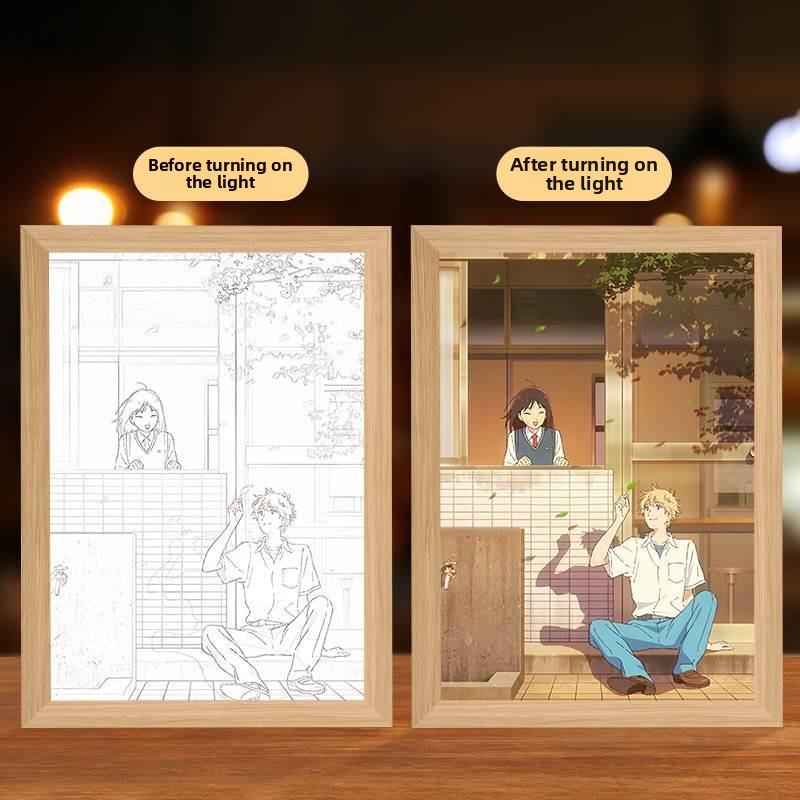 23cm/9.06in Jump in Anime Series Color 3D Mirror Light Painting Led Photo Frame Lamp Peripherals Led Night Display Bedroom Decor