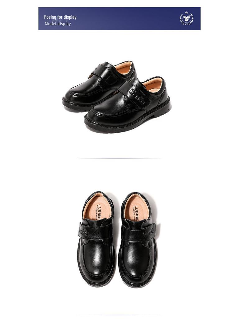 Boys' Black Leather College Shoes: Soft Sole, British Style for Spring & Autumn Shows