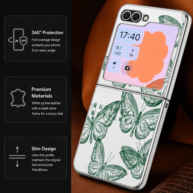 Line Butterfly Print Case For Samsung Z Flip 8 7 6 5 Luxury Plating Leather Skin Folding Phone Cover For Galaxy Z Flip8 Flip7 Flip6