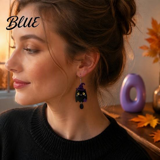 Bat Moon Holiday Jewelry 1 Pair 2D Acrylic Halloween Dangle Drop Earrings for Women Versatile Costume Events Spooky Ghost Cat Pumpkin Earrings Party