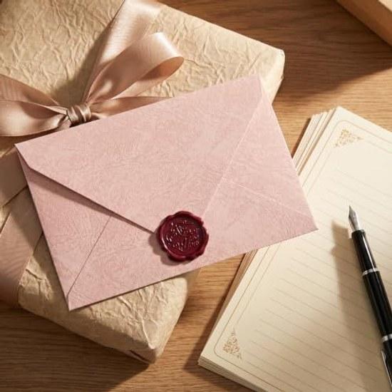 Acidea letter set stylish bride 4 envelopes 20 papers sealing stickers wood grain envelope (pink)