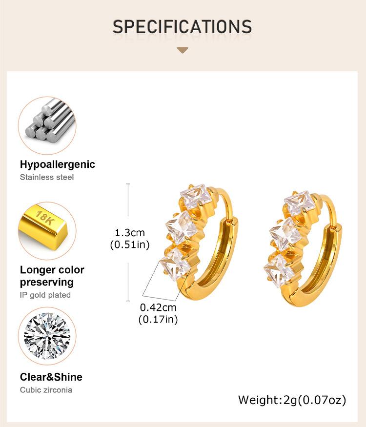 Stainless Steel Zircon Hoop Earrings, Small Round Hoops Huggie Earrings, Women Zircon Circle Piercing Ear Jewelry