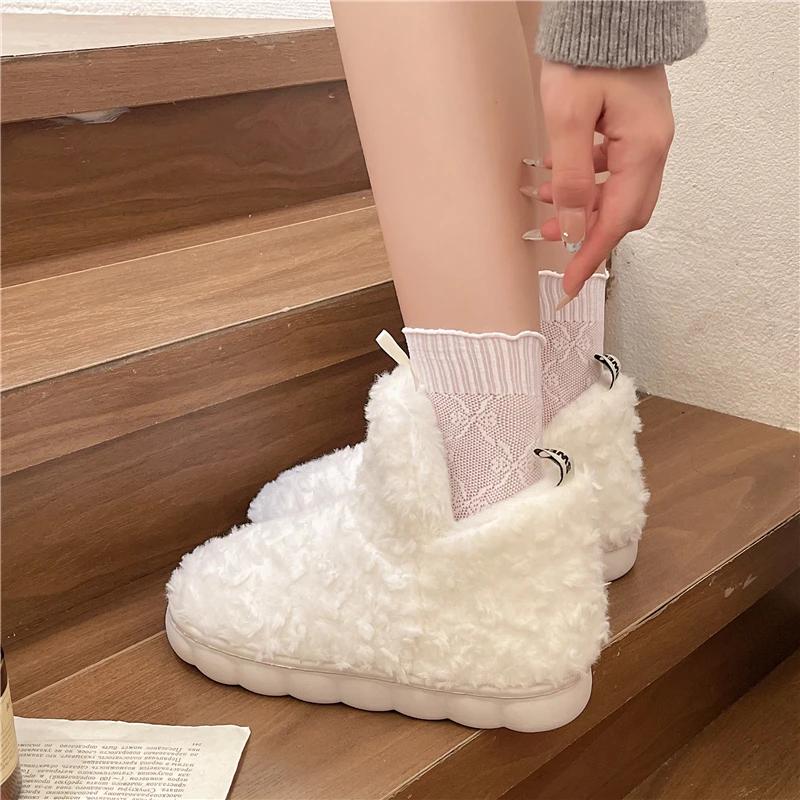 Plush Cotton Boots Winter New Round Toe Sleeve Warm Platform Anti-Slip Wear-Resistant Booties