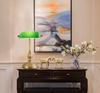 Retro American Green Glass Bedside Lamp, Antique Bronze Desk Lamp for Office or Bedroom Decor