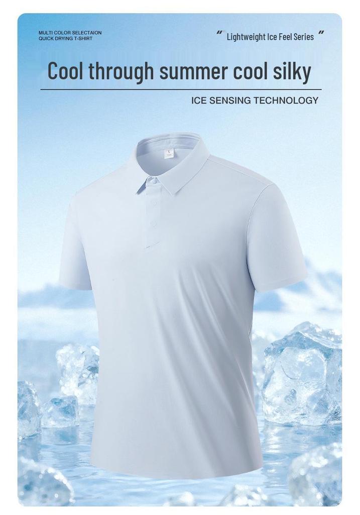 Men's Ice Silk Quick-Dry Short Sleeve Polo Shirt - Customizable Logo, Summer Business Casual Sports Tee