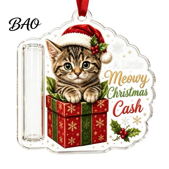 Wooden Money Clip Ornament Christmas Holder Ornament, Cash Gift Tree Hanging Decoration, Acrylic Display Storage Merry Pendant for Holiday Party Decor