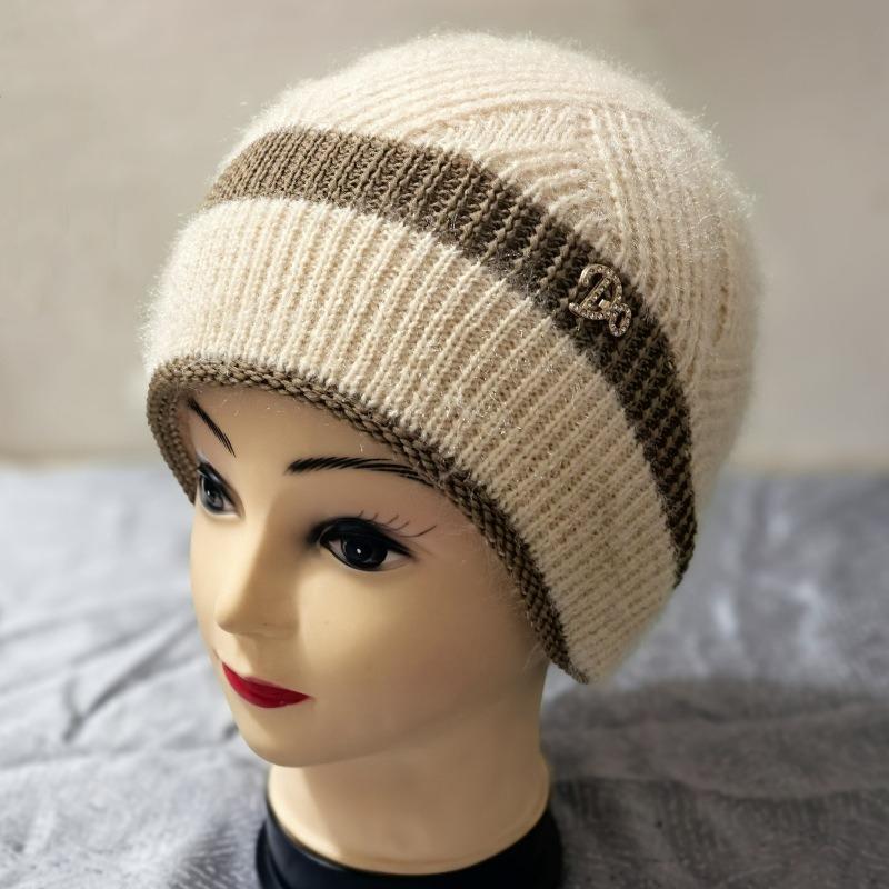 Woolen Hat, Women's Pile Hat, Autumn and Winter Thick Double-layer Warm Knitted Hat