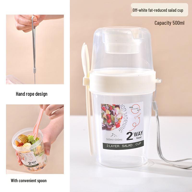 Portable Salad Cup with Fork and Lid - Ideal for Fruit, Vegetables, Oatmeal, and More, Sealed Mason Jar Design