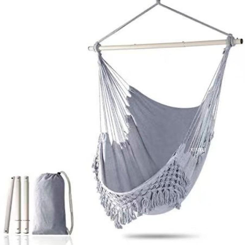 

1pcs Tassel Canvas Hammock Chair for Indoor Outdoor Use Portable Camping Swing Bed with Heavy Duty Fabric Patio Garden Decor серый