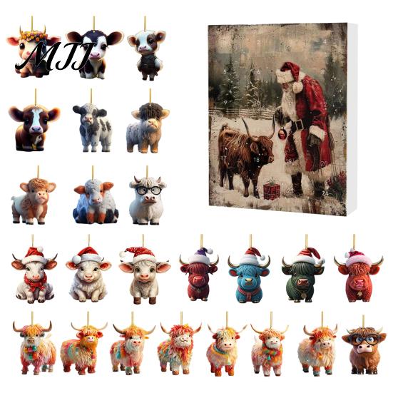 Festive Party Favors Christmas Advent Calendar for Cat Lovers, 24 Day Countdown Box with Acrylic Hanging Ornaments Pendants, Tree Decor Holiday