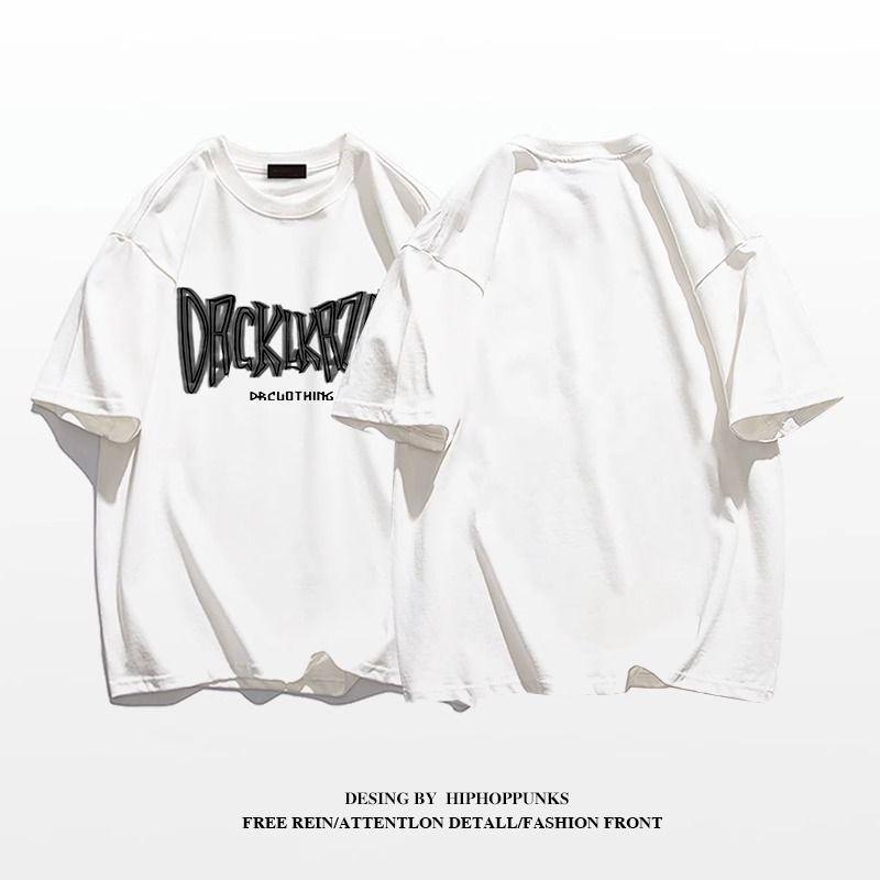 

RZ Plus Size Retro Europe and America High Street Half-Sleeve T-shirt White A183 7xl