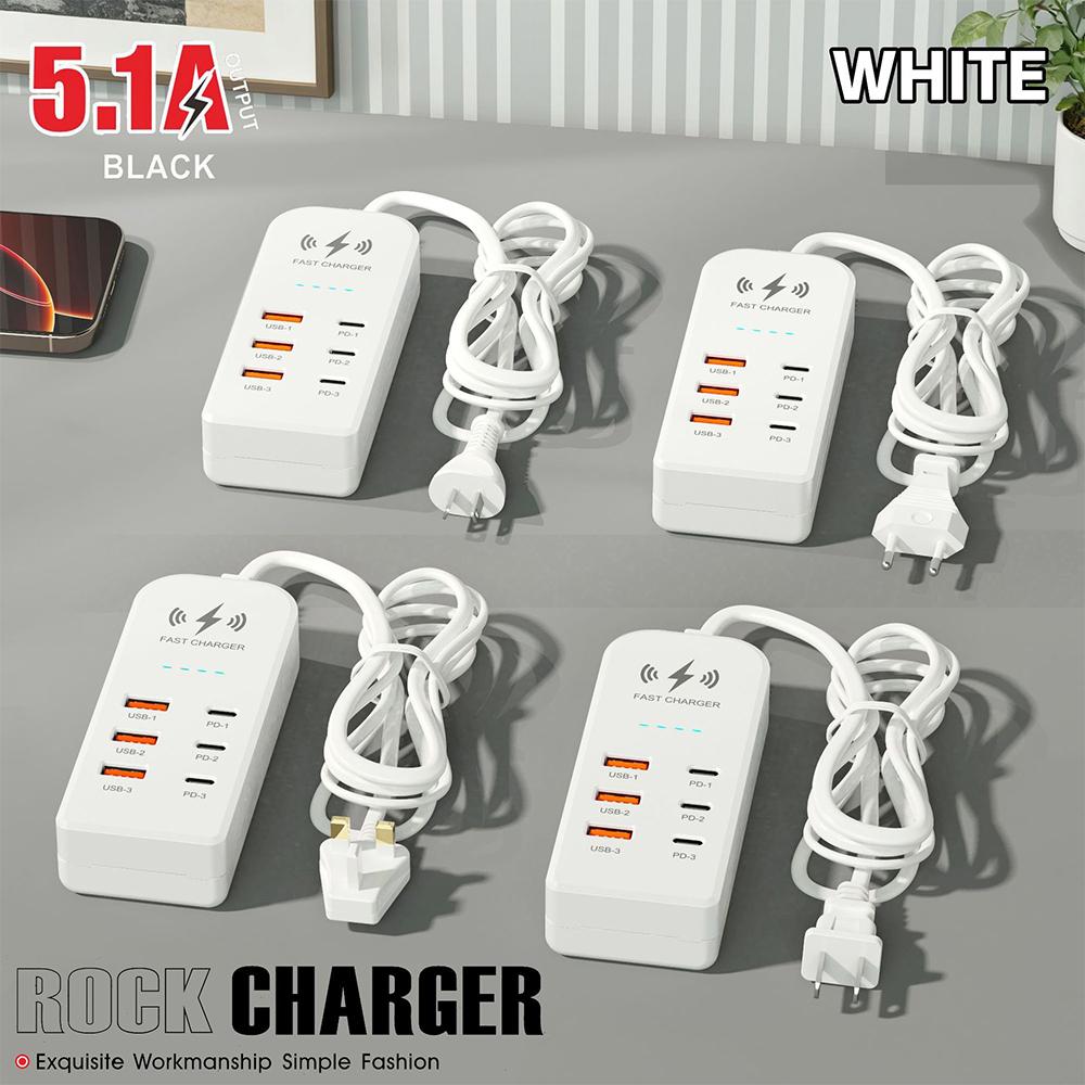 6 in 1 USB Charger with PD Type C Fast Charging Multiport Type C Hub Adapter EU/US Plug Quick Charger Expander Socket for Wall C