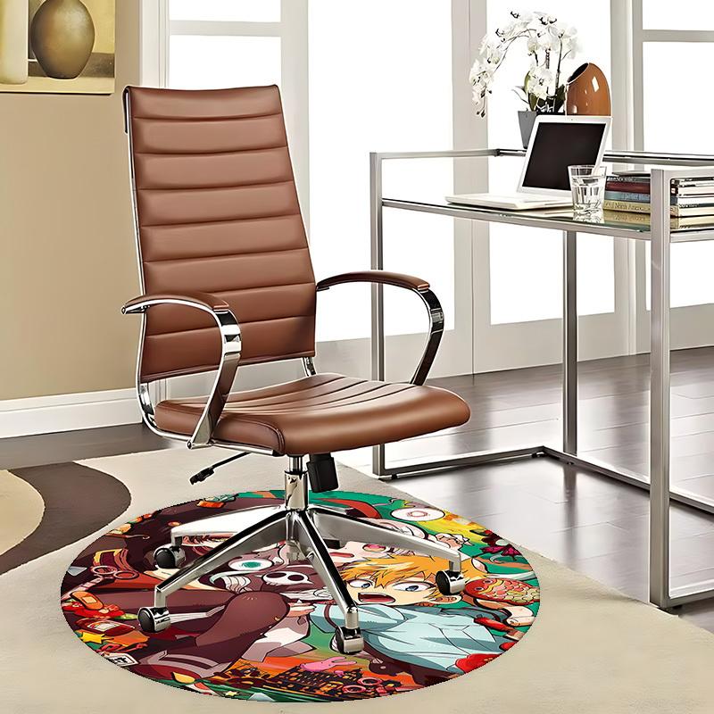 1pc Anime Cartoon Design Round Carpet  Office Chair Mat, NonSlip Rug for Home Decor, Living Room