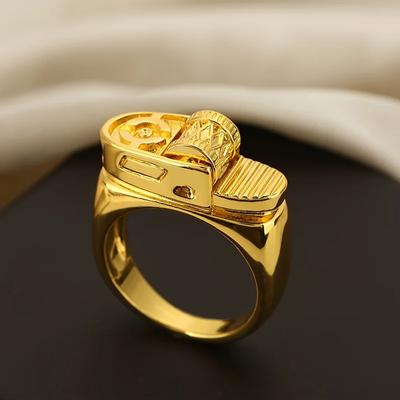 Men's Trendy Fashionable Copper Ring, Cool and Creative Simulation Lighter Design Rotatable Ring