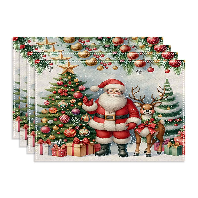 Christmas Festival Table Mat: Heat-Resistant Kitchen Placemats and Printed Tablecloth