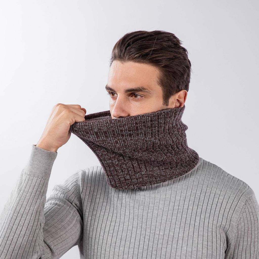 Men and Women's Autumn and Winter Solid Thicken Warm Neck Gaiter Couple's Fashion Striped Knitted Woolen Fleece Lined Neck Warmer