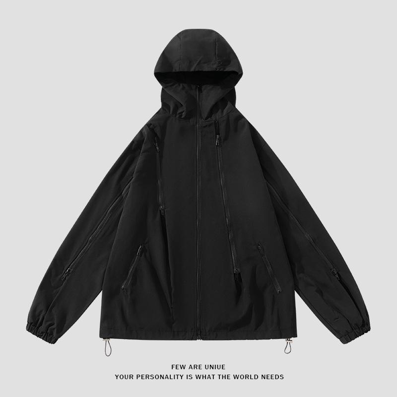 Windproof and Waterproof Zipper Hooded Wear-resistant Jacket Versatile Seamless Collar Jacket Men's Couple Jacket