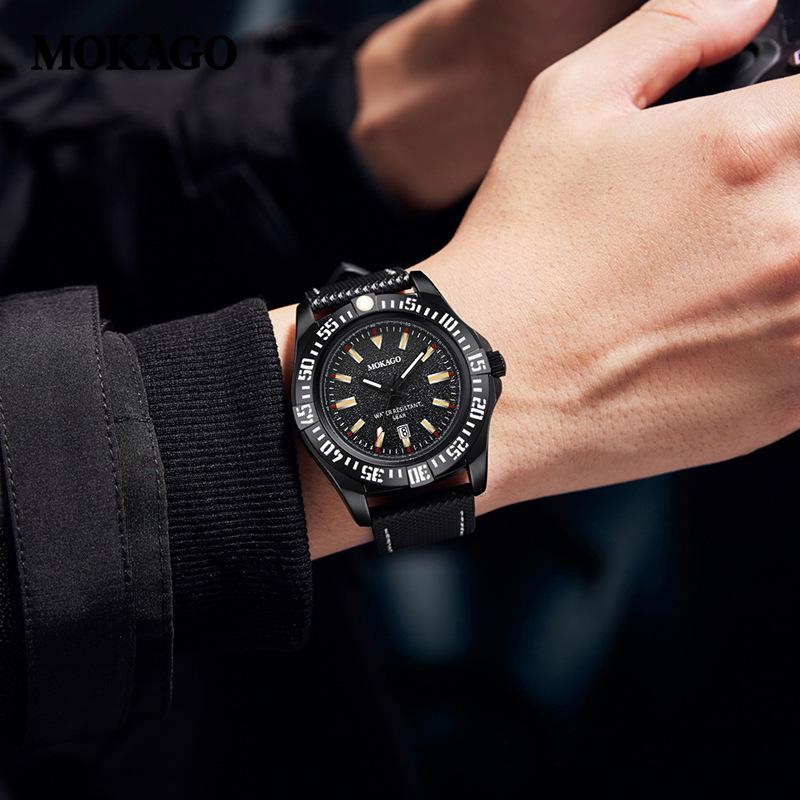Mokaga Men's High-End Waterproof Quartz Watch with Simple Calendar & Luminous Stripe Markers