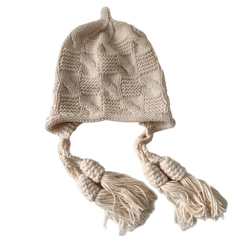 Festive Red Tassel Beanie - Women's Autumn/Winter Ear Protection Hat for Christmas and New Year