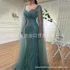 European and American high-end blue elegant flying sleeves fishtail dress banquet host performance evening dress LA11111