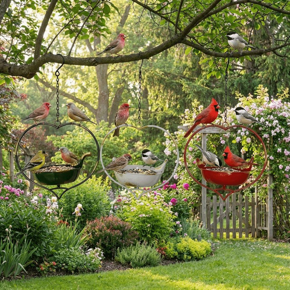 Heart Shape Hanging Bird Feeder Handcrafted Hummingbird Feeder Outdoor Bird Bath  Garden Decoration