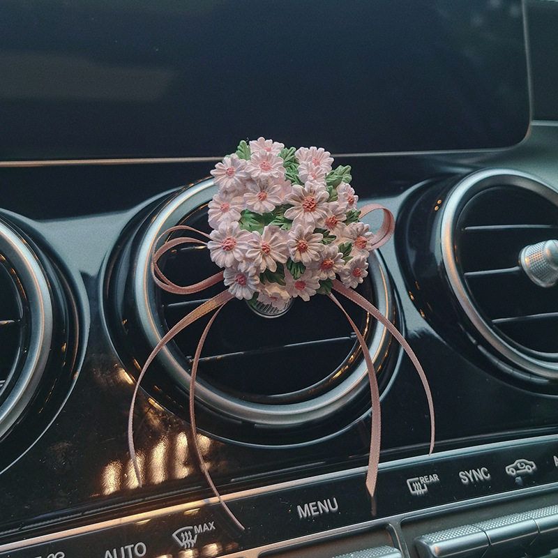 Summer Fresh Daisy Flower Cluster Car Perfume Aromatherapy Car Air Conditioner Vent Flower Decoration Diffuser Stone Fairy Style-Pink Daisy Flower Cluster