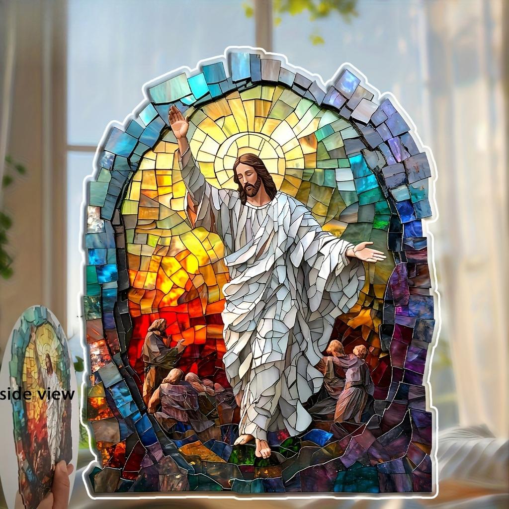 2D Flat Acrylic Jesus Resurrection Sun Catcher Decoration, Indoor and Outdoor Decoration - No Battery/electricity Required, Free Day Decoration, Shop