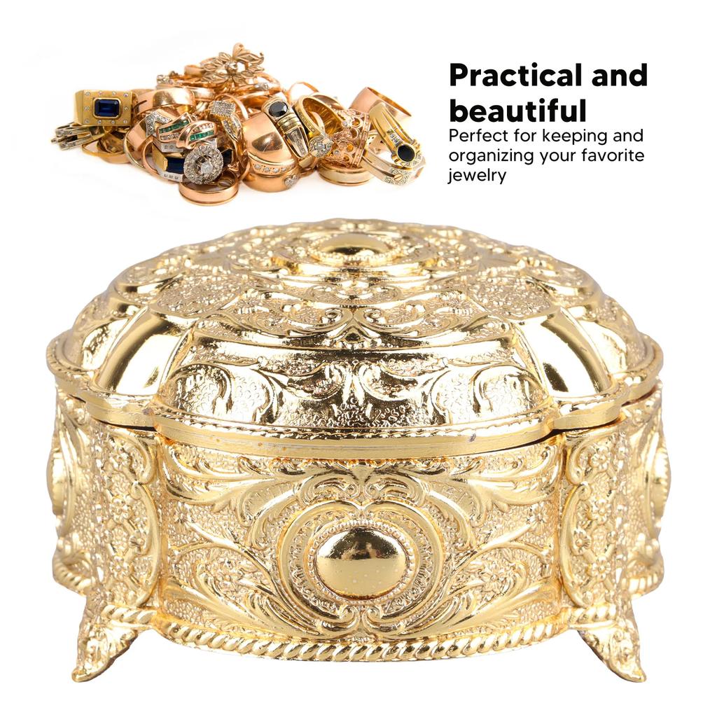 Golden Metal Jewelry Box Innovative Light Luxury Shell Flower Round Trinket Storage Box For Ring Earring Jewelry Wedding