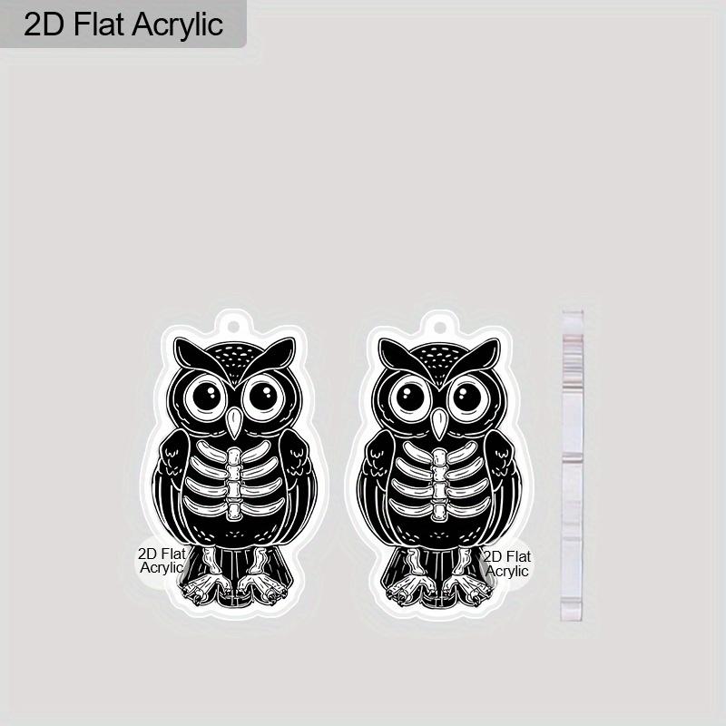 2D Flat Cute Acrylic Skull Owl Dangle Earrings Women's Halloween Accessories Charming Jewelry Gift