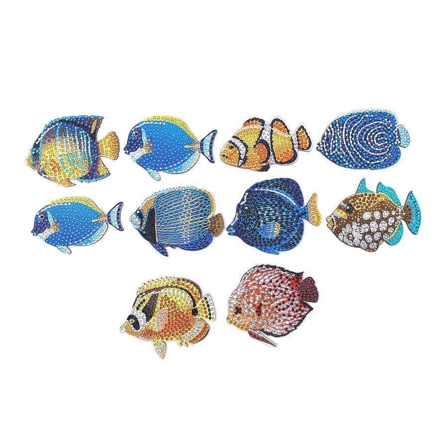 10-Piece Diamond Art Coaster Kit with Fish Design, BetterJonny 5D Diamond Painting Kit with Holder, DIY Wooden Coaster Set for Beginners, Adults, and