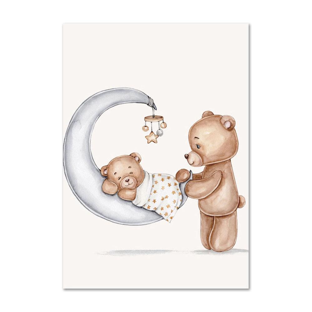 Personalized Nursery Wall Art Poster and Prints Customized Wall Art Cartoon Bear Moon Rainbow Cloud Star Canvas Painting Picture